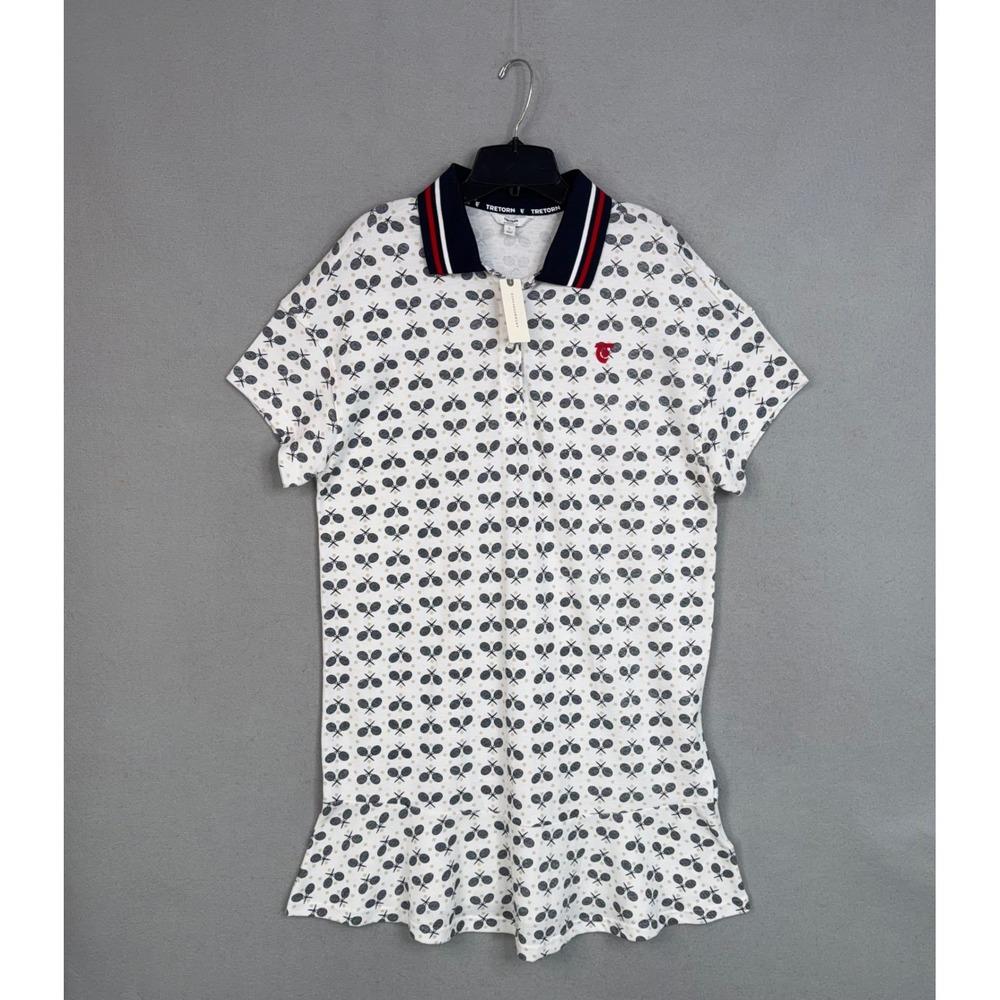 Tretorn Dress Womens Large White Tennis Racket Print Preppy Polo NWT